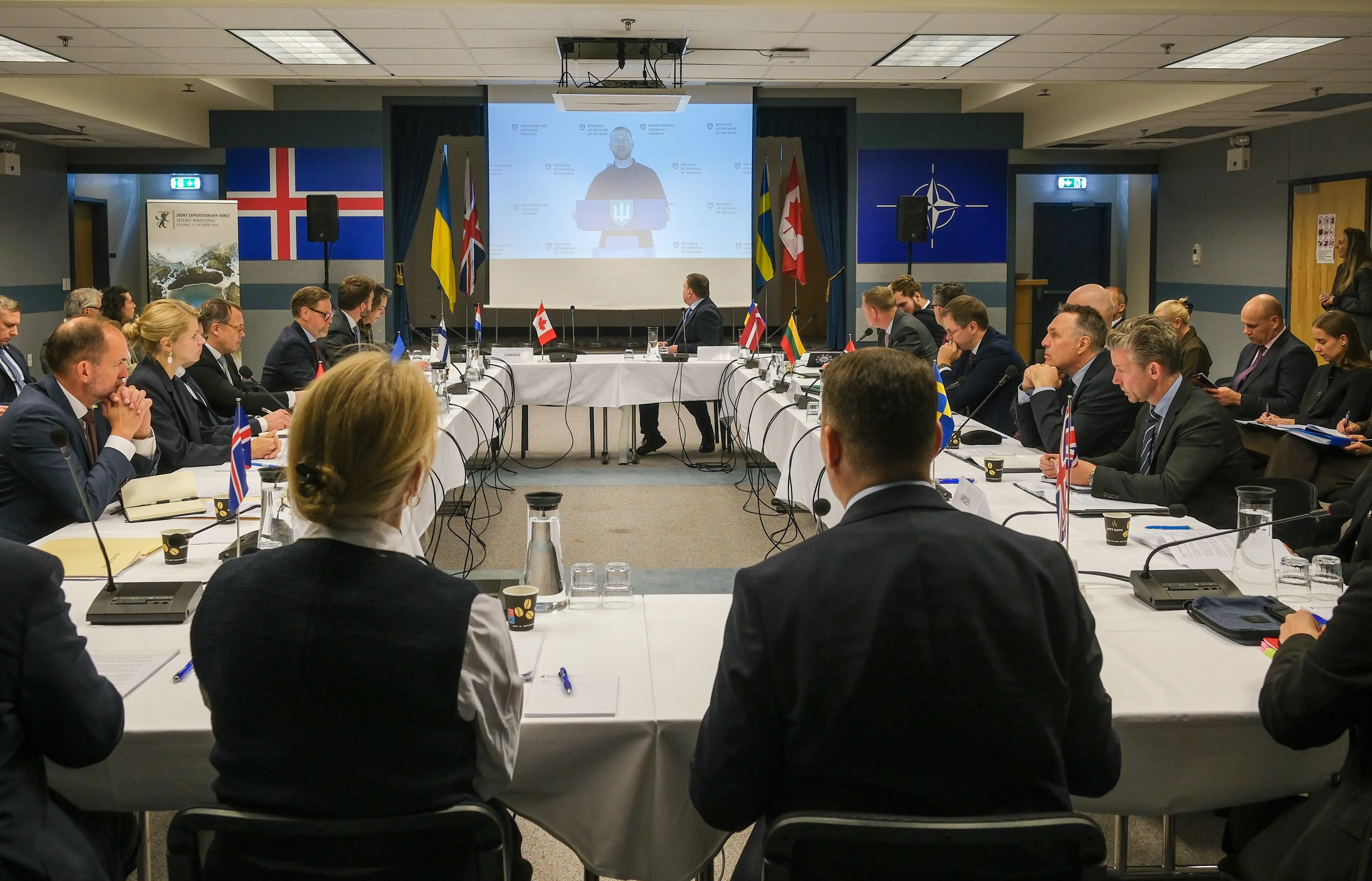 Representantes de la JEF reunidos ante una videoconferencia con Ucrania.